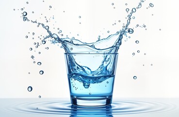 Aufkleber - Clear blue water splash in glass. Dynamic water flow. Abstract illustration. Fresh and clean liquid. Healthy drink concept. Transparent liquid. High quality render. Modern design.