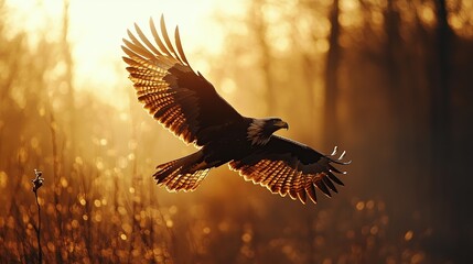 Wall Mural - Eagle soaring sunset forest nature freedom wildlife