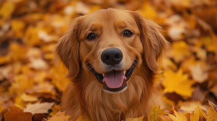 Poster - Golden Retriever autumn leaves park happy dog pet