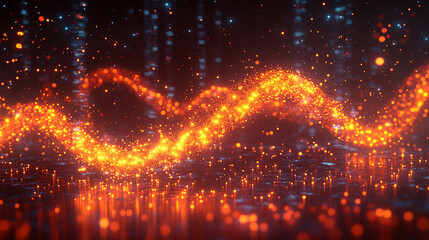 Wall Mural - DNA strand glowing in a futuristic environment with advanced technology, representing genetics and science, minimalistic design with a bright tone, blurred background, and empty caption space

