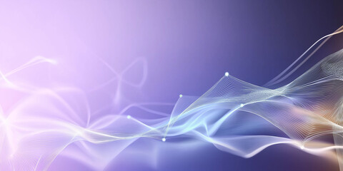 Poster - Abstract wave pattern connecting dots with soft light trails in purple background