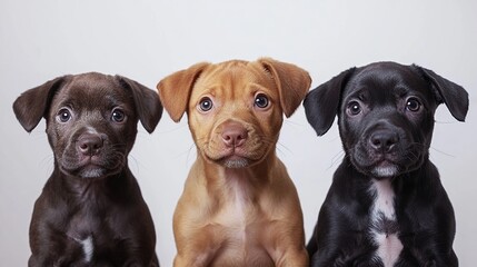 Poster - Three cute puppies posing, studio shot, white background, adoption