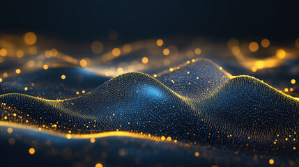 Wall Mural - abstract background with dark blue and gold particles creating wave like effect, evoking sense of de