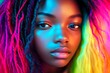 © R - Commercial promotion idea. Gorgeous calm black girl - for ads, flyer and internet marketing banner use. Long hairdo - multicolored hair. Beautiful african hair concepts. Stunning black hair.