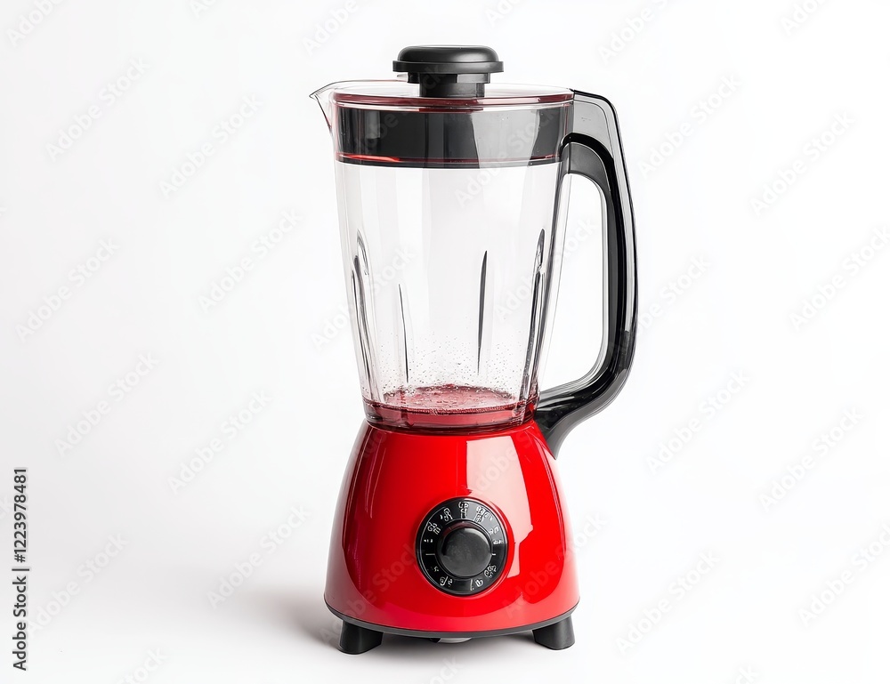 Red blender with clear glass jar on white background. Stock Photo ...
