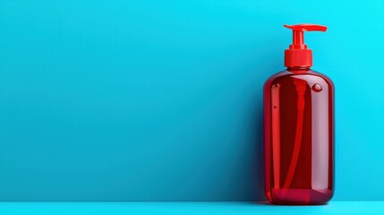 Wall Mural - Red pump bottle against a vibrant blue background