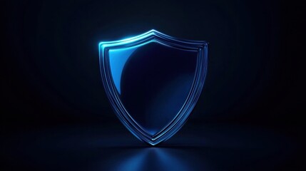 Wall Mural - Futuristic blue shield icon on dark background