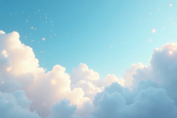 Wall Mural - soft puffy clouds with numerous sparkling specks in a pale blue sky, gentle, sparkle, wispy