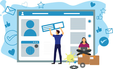 Social media flat design illustration website development