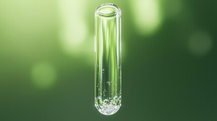 Hyper realistic photo of laboratory test tube filled with liquid, showcasing bubbles and vibrant green background