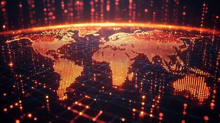 Global network connection, data flow, glowing earth