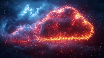 Wall Mural - fiery cloud computing network abstract digital data transfer and storage concept