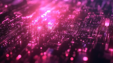 Wall Mural - abstract pink circuit board technology background digital network glowing lines data stream high