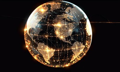 Poster - Global network connections glowing earth