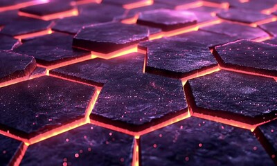 Fototapete - Glowing Hexagon Texture Background