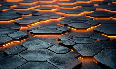 Aufkleber - Glowing Hexagon Floor, Lava Background, Abstract Texture, Sci-Fi Design