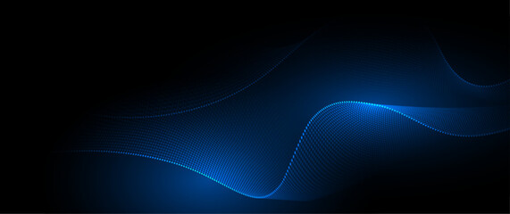 Fototapete - Illustration vector abstract wave, flow line, motion pattern and particle dot on dark blue background. Modern futuristic, big data design for background. Digital datum, high tech, technology concept