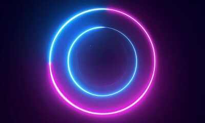 Wall Mural - Glowing neon circles, dark background, abstract art, digital design