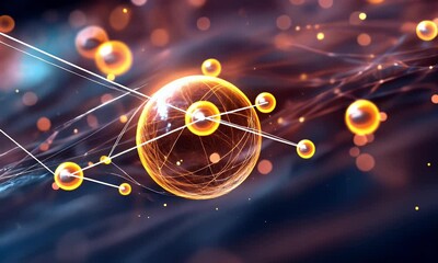 Poster - Glowing spheres network, abstract background, digital art, science concept