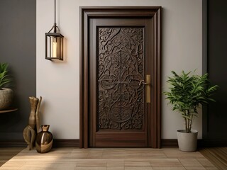 Wall Mural - entrance to the house door, architecture,design, old, wood,Ai generated 