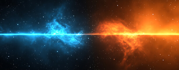 Wall Mural - electric neon energy abstract wave in orange and blue glowing with galaxy space dark background frac