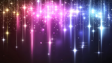 Wall Mural - glowing neon pink and blue light effect with twinkling stars creating magical starry festive backdro