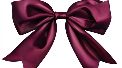 Maroon satin ribbon bow, isolated, white background, gift wrap design