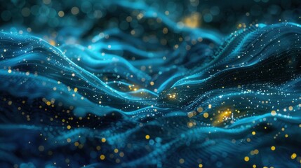 Wall Mural - digital waves undulate with glowing dots, producing a captivating array of movement and color in a t