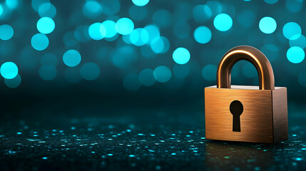A digital padlock with cyber security technology on a blue background. Digital security, protection against cyber attack. Web security