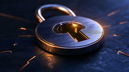 A digital padlock with cyber security technology on a blue background. Digital security, protection against cyber attack. Web security