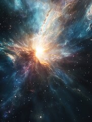 Wall Mural - a colorful nebula with a bright star in the center. the colors are vibrant and the star is the focal