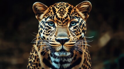 Wall Mural - a leopard is staring at the camera with its mouth open. the image has a moody and intense feeling, a