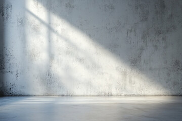 Wall Mural - Sunlight streaming through a window onto a textured concrete wall in an empty room, creating shadows