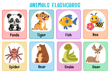Wall Mural - animals flashcard collection for children education, printable montessori material