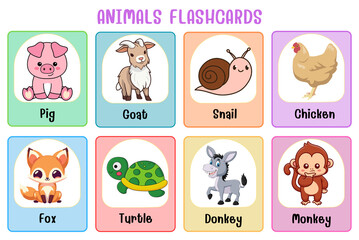 Wall Mural - animals flashcard collection for children education, printable montessori material