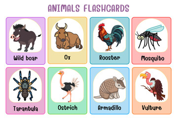 Wall Mural - animals flashcard collection for children education, printable montessori material