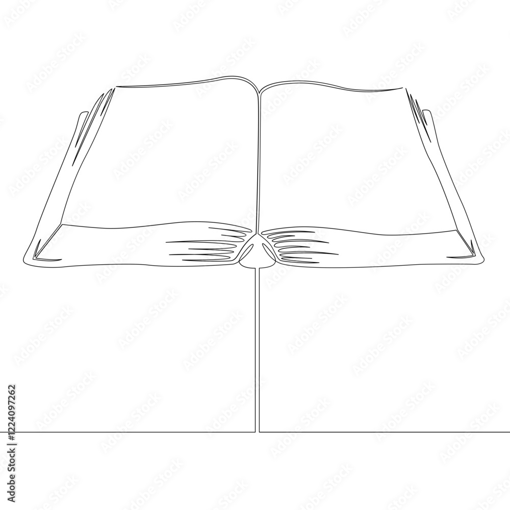 One continuous drawing line logo open big thick old book .Single hand ...