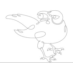 Wall Mural - One continuous drawing line logo the bird holds a heart in its open beak  .Single hand drawn art line doodle outline isolated minimal illustration cartoon character flat