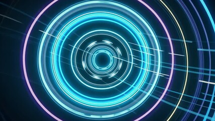 Fototapete - Neon Rings Abstract:  A mesmerizing abstract image featuring vibrant neon rings in shades of blue, pink and purple, creating a futuristic and dynamic visual experience.
