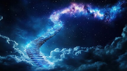 Wall Mural - Stairway to Cosmic Wonders: An ethereal flight of stairs ascends into a breathtaking galaxy, offering a mesmerizing visual journey through the cosmos.
