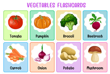 Wall Mural - vegetables flashcard collection for children education, printable montessori material