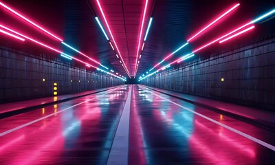 Aufkleber - Neon-lit tunnel, city, futuristic, reflective, background
