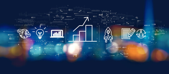 Wall Mural - business growth analysis with blurred city lights at night