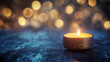 © InspirationDesign - Single candle with bokeh lights background. Meditation and spiritual atmosphere creation