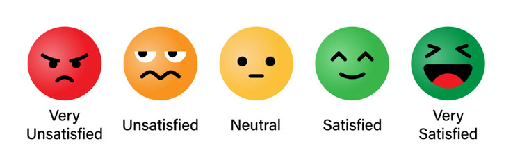 Aufkleber - Rating emoji set face expressions for feedback and customer experience in colorful style. Satisfied and unsatisfied emoji. Emoticons set. Emoji faces collection.