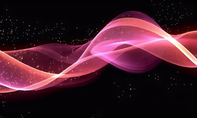 Poster - Pink energy wave, dark background, sparkles, digital art, website banner