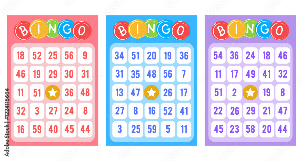Set of colored bingo cards with numbers design vector Stock ...