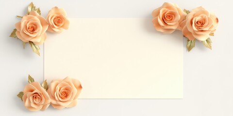 Wall Mural - a white card with a pink rose border and a pink rose in the center