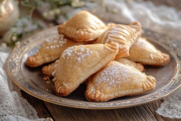 Wall Mural - A plate of pastries with powdered sugar on top