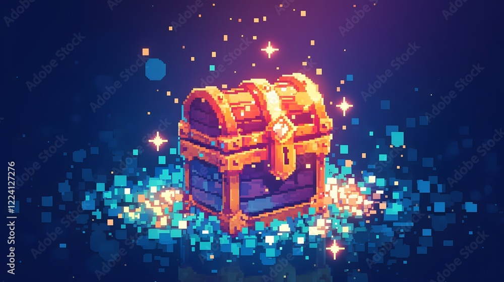 A Pixel Art Representation Of A Treasure Chest Topped With A Sparkling 